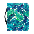 Teal Tropical Leaf Pattern Print Leather Bible Cover