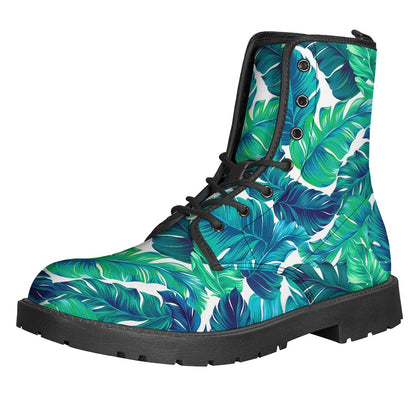 Teal Tropical Leaf Pattern Print Backpack