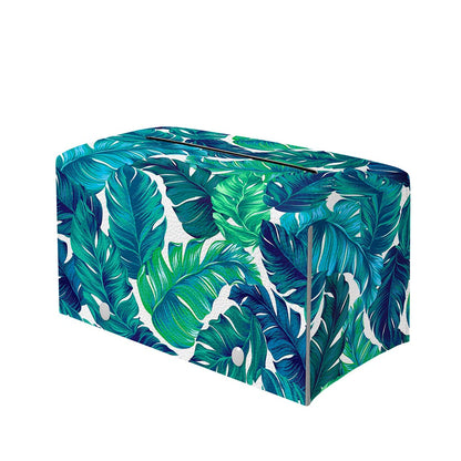 Teal Tropical Leaf Pattern Print Leather Tissue Box Cover