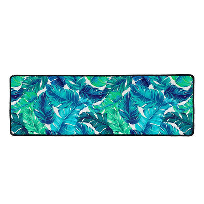 Teal Tropical Leaf Pattern Print Long Kitchen Mat