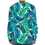 Teal Tropical Leaf Pattern Print Long Sleeve Baseball Jersey