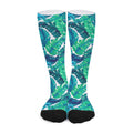 Teal Tropical Leaf Pattern Print Long Socks