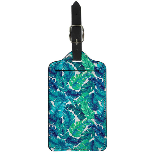 Teal Tropical Leaf Pattern Print Luggage Tag