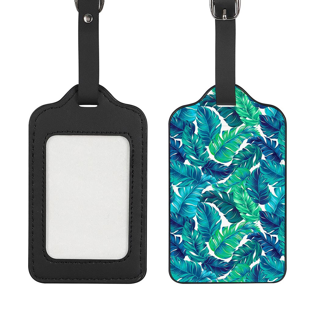 Teal Tropical Leaf Pattern Print Luggage Tag