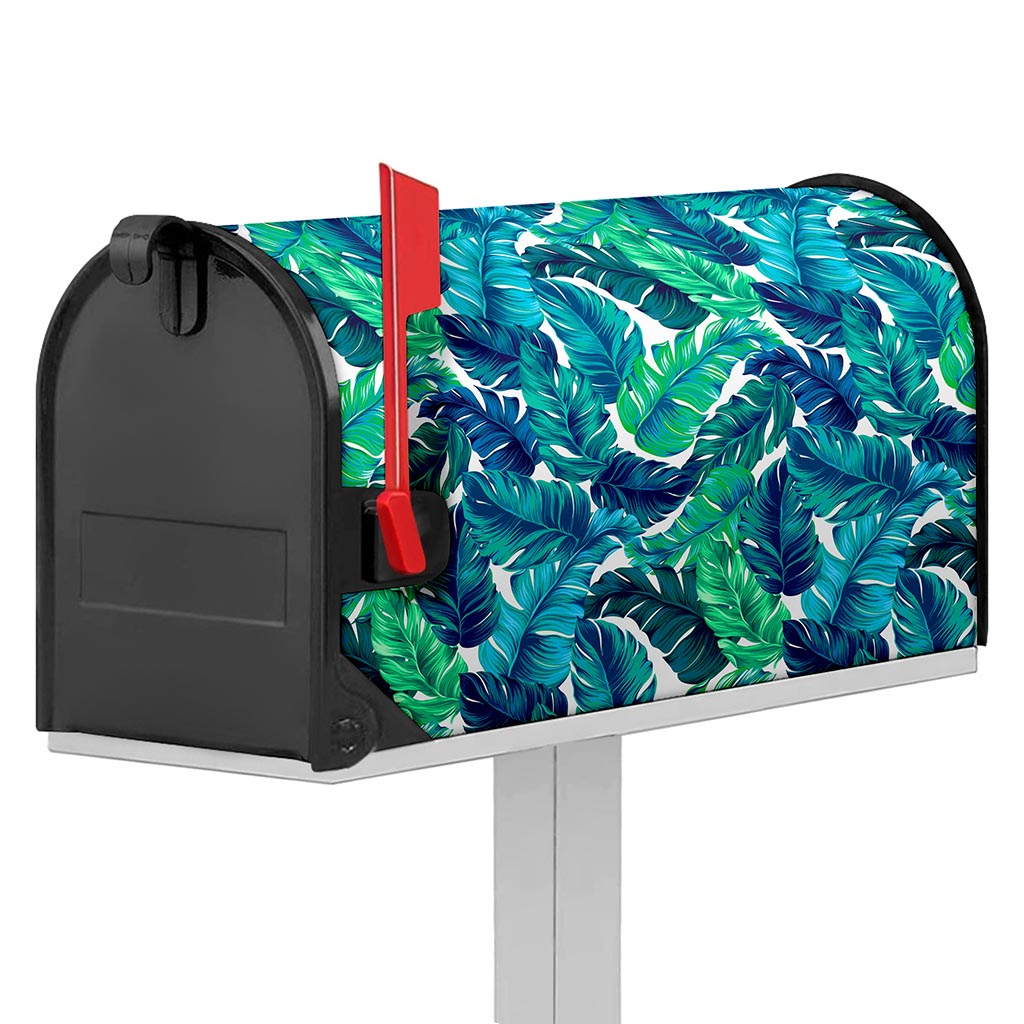 Teal Tropical Leaf Pattern Print Mailbox Cover