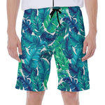Teal Tropical Leaf Pattern Print Men's Beach Shorts