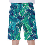 Teal Tropical Leaf Pattern Print Men's Beach Shorts