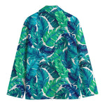 Teal Tropical Leaf Pattern Print Men's Blazer