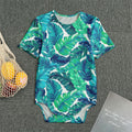 Teal Tropical Leaf Pattern Print Men's Bodysuit