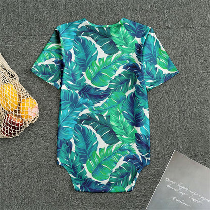 Teal Tropical Leaf Pattern Print Men's Bodysuit