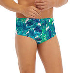 Teal Tropical Leaf Pattern Print Men's Briefs