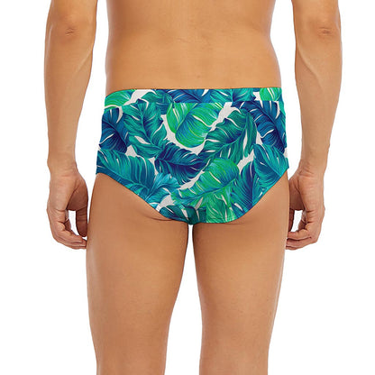 Teal Tropical Leaf Pattern Print Men's Briefs