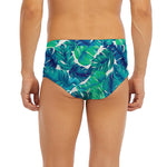 Teal Tropical Leaf Pattern Print Men's Briefs
