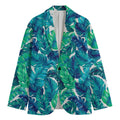 Teal Tropical Leaf Pattern Print Men's Cotton Blazer