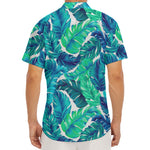 Teal Tropical Leaf Pattern Print Men's Deep V-Neck Shirt