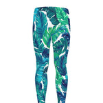 Teal Tropical Leaf Pattern Print Men's leggings