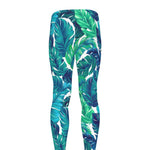 Teal Tropical Leaf Pattern Print Men's leggings