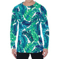 Teal Tropical Leaf Pattern Print Men's Long Sleeve T-Shirt