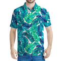 Teal Tropical Leaf Pattern Print Men's Polo Shirt
