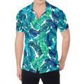 Teal Tropical Leaf Pattern Print Men's Shirt