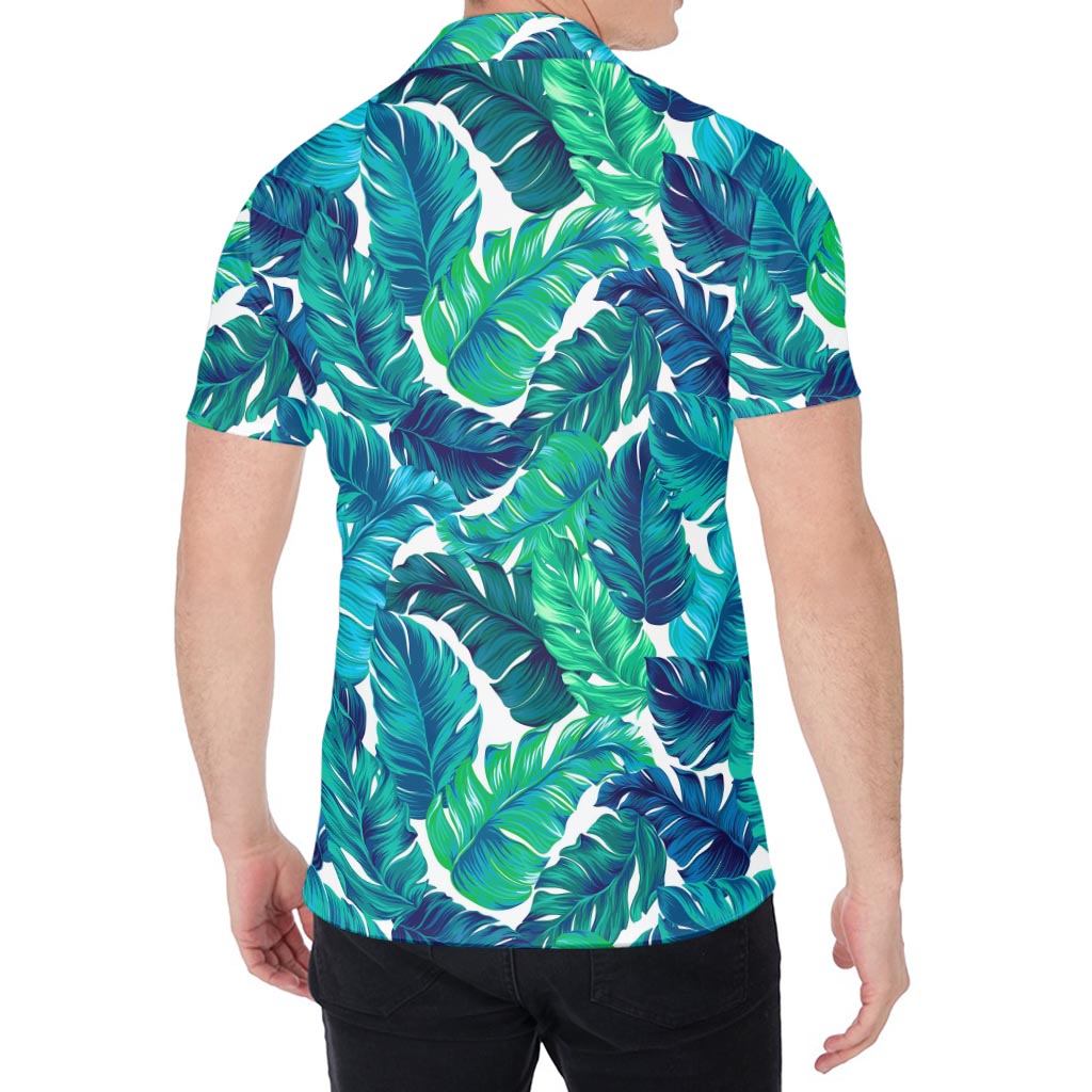 Teal Tropical Leaf Pattern Print Men's Shirt