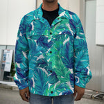 Teal Tropical Leaf Pattern Print Men's Shirt Jacket