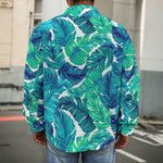 Teal Tropical Leaf Pattern Print Men's Shirt Jacket
