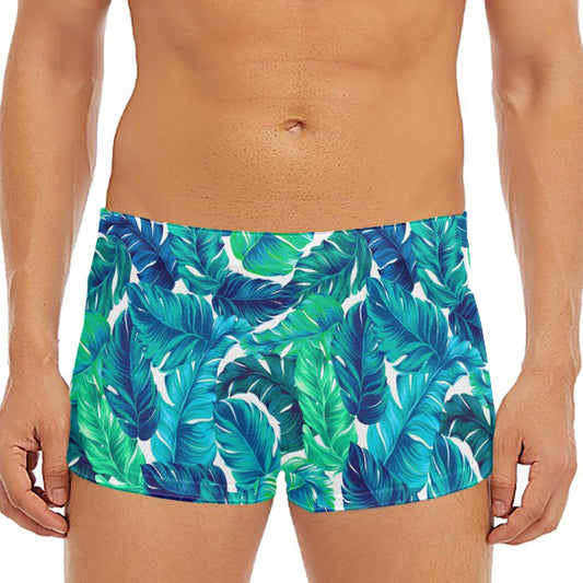 Teal Tropical Leaf Pattern Print Men's Short Boxer Briefs