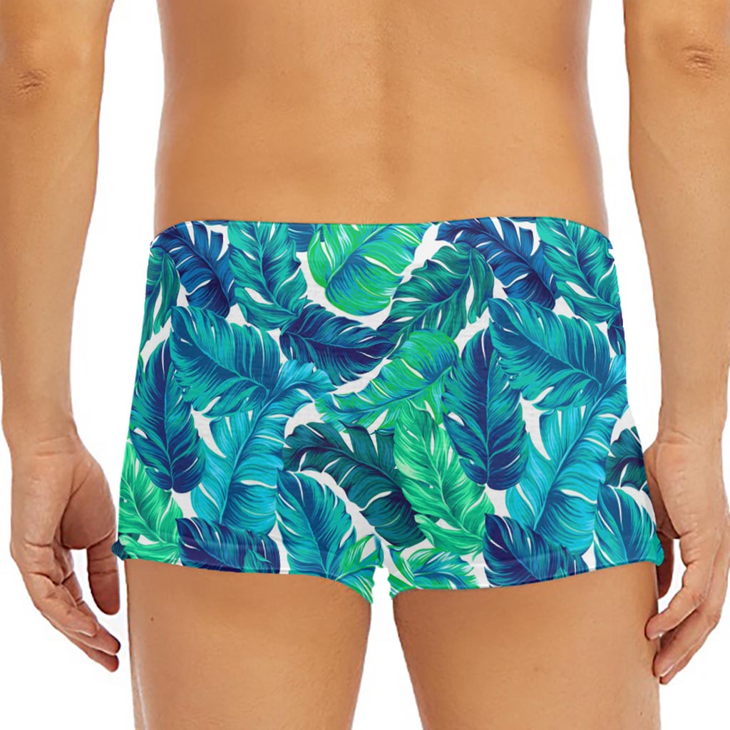 Teal Tropical Leaf Pattern Print Men's Short Boxer Briefs