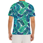 Teal Tropical Leaf Pattern Print Men's Short Sleeve Rash Guard
