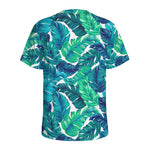 Teal Tropical Leaf Pattern Print Men's Sports T-Shirt