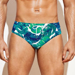 Teal Tropical Leaf Pattern Print Men's Swim Briefs