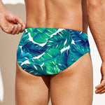 Teal Tropical Leaf Pattern Print Men's Swim Briefs