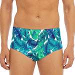 Teal Tropical Leaf Pattern Print Men's Triangle Swim Briefs