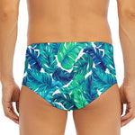 Teal Tropical Leaf Pattern Print Men's Triangle Swim Briefs