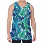 Teal Tropical Leaf Pattern Print Men's Velvet Tank Top