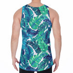 Teal Tropical Leaf Pattern Print Men's Velvet Tank Top