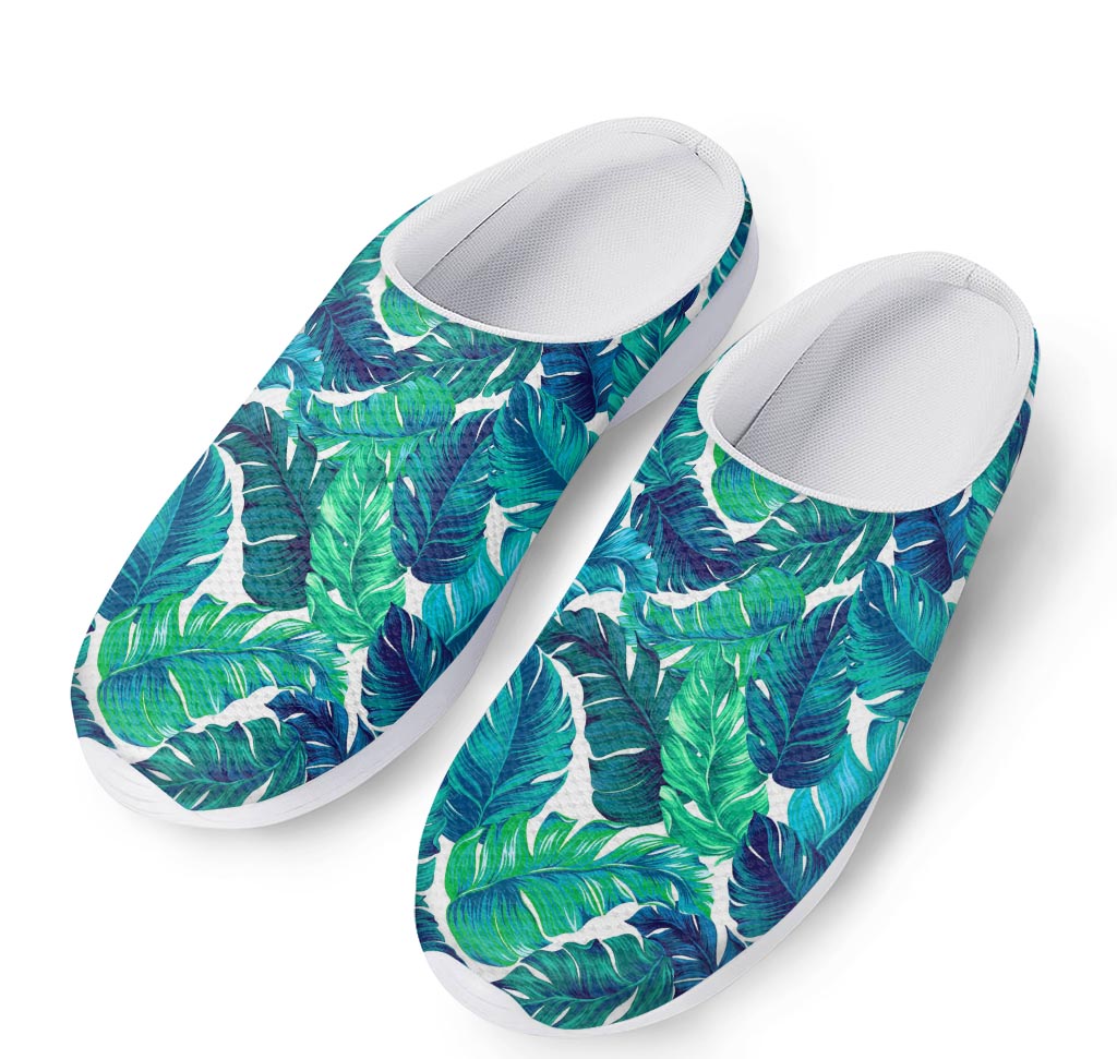 Teal Tropical Leaf Pattern Print Mesh Casual Shoes