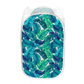 Teal Tropical Leaf Pattern Print Mesh Laundry Hamper
