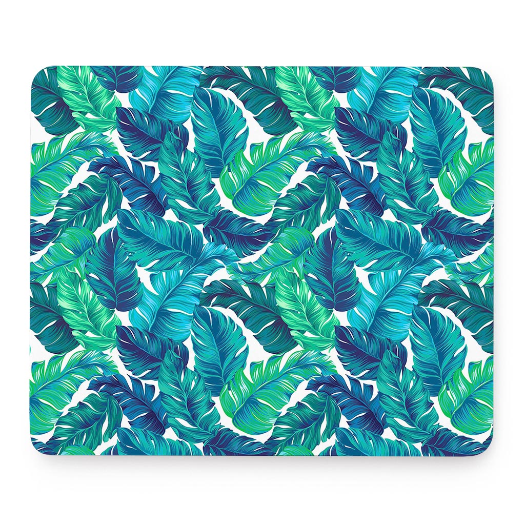 Teal Tropical Leaf Pattern Print Mouse Pad