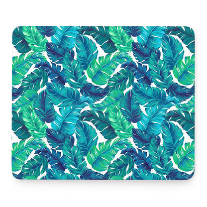 Teal Tropical Leaf Pattern Print Mouse Pad
