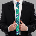 Teal Tropical Leaf Pattern Print Necktie
