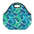 Teal Tropical Leaf Pattern Print Neoprene Lunch Bag