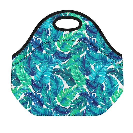 Teal Tropical Leaf Pattern Print Neoprene Lunch Bag