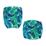 Teal Tropical Leaf Pattern Print Office Chair Cover