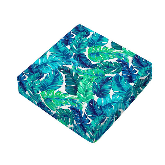 Teal Tropical Leaf Pattern Print Outdoor Seat Cushion Cover