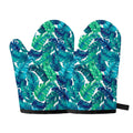 Teal Tropical Leaf Pattern Print Oven Mitts