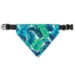 Teal Tropical Leaf Pattern Print Over The Collar Dog Bandana