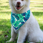 Teal Tropical Leaf Pattern Print Over The Collar Dog Bandana