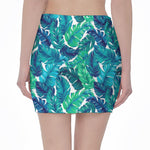Teal Tropical Leaf Pattern Print Pencil Mini Skirt